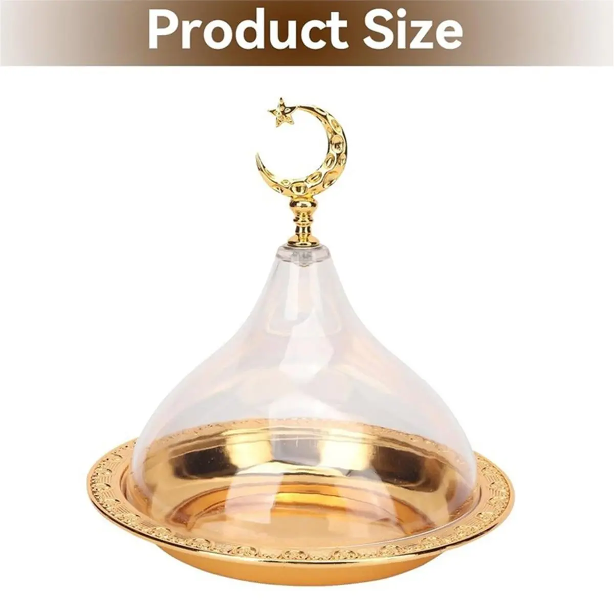 Metal Ramadan Tray with Clear Dome Lid, Mini Cake Candy Tray, Reusable Dessert Tray, Round Food Storage Organizer