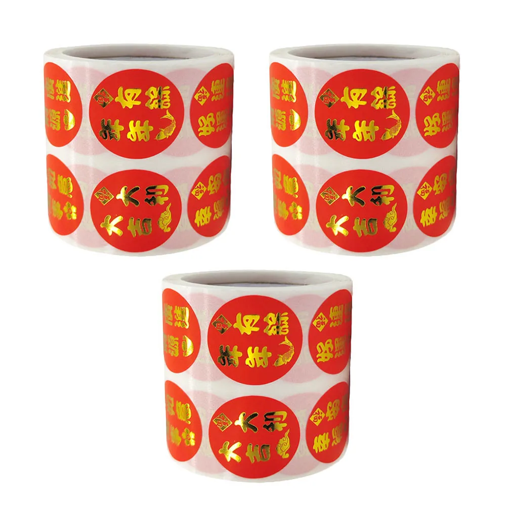 

3 Rolls Blessing Stickers Red Lunar New Year Spring Festival Decorations Window Door Years Chinese Labels Gift Seal