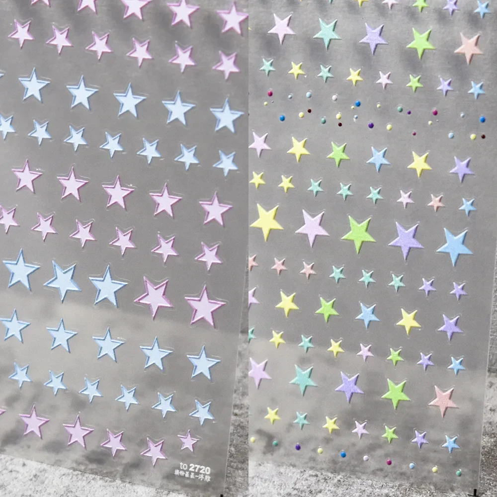 1pcs 5D Embossed Japanese Star Nail Art Kawaii Stickers Colorful Pentagram Adhesive Transfer Nail Decorations Slider Decals DIY