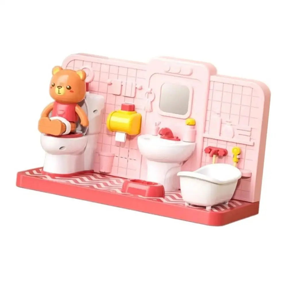 Bathtub Bear Simulation Bathroom Enlightenment Dollhouse Furniture Funny Electronic Toilet Miniature Decor Restroom Puzzle
