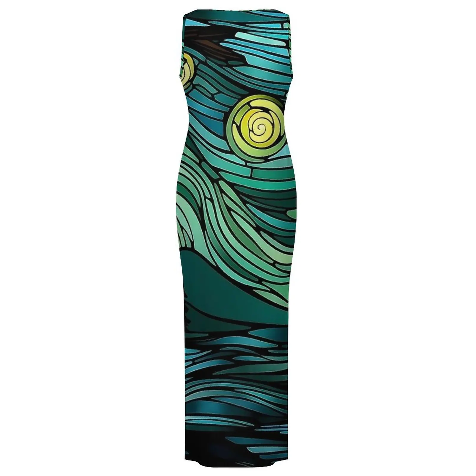 บทคัดย่อ Starry Night พิมพ์ชุดเข้ารูปฤดูใบไม้ผลิชุด Maxi ที่สง่างามผู้หญิงแขนกุดออกแบบสบายๆ Y2k ชุดขนาดใหญ่ 3XL 4XL