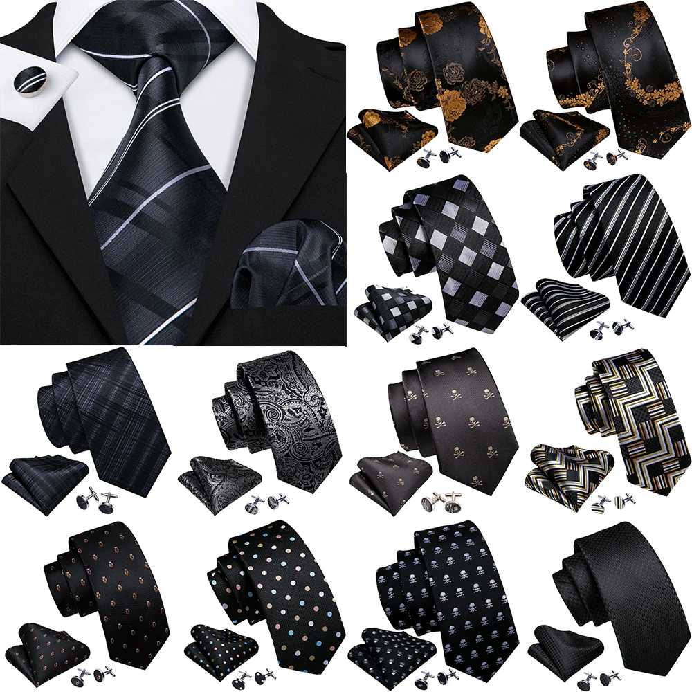 

Classic Black Stripe Men Tie Fashion Silk Woven Handkerchief Cufflinks High Quality Necktie Sets Business Party Barry.Wang 5005