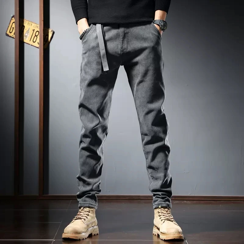 Autumn Gray Jeans Men Casual Slim Fit Pencil Pants Winter Streetwear Fashion Mens Denim Trousers CP2092