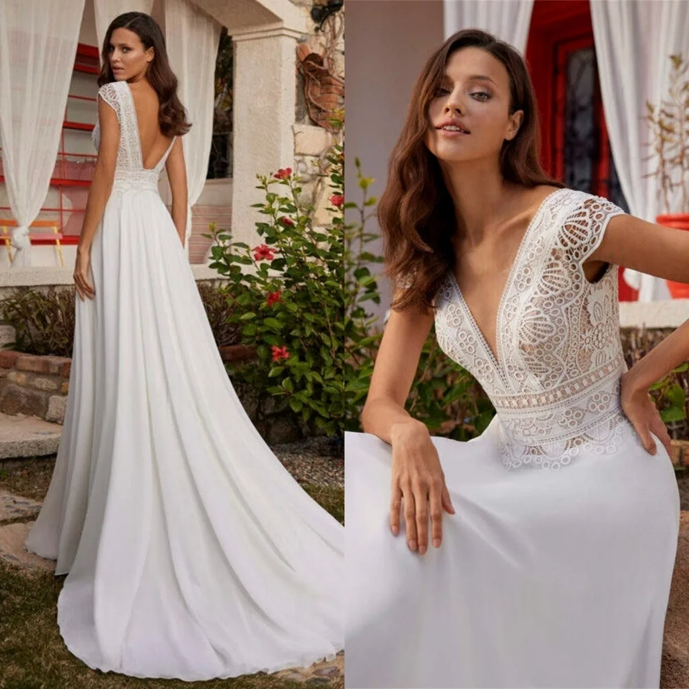 

Customized Classic White Wedding Dresses Elegant V-Neck Short Sleeves Heavy Industry Wedding Dresses Special Occasion Gowns