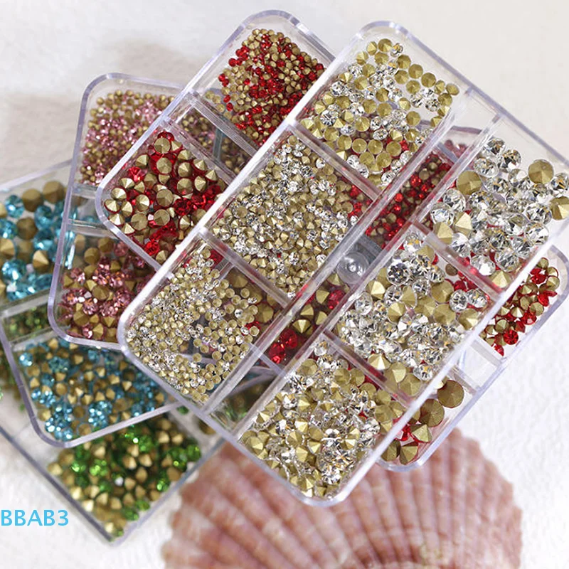 【B】คริสตัลตกแต่งเล็บ 6 ช่อง แบบปลายแหลม 3 มิติ สีสันสดใส เหมาะสำหรับตกแต่งเล็บ DIY