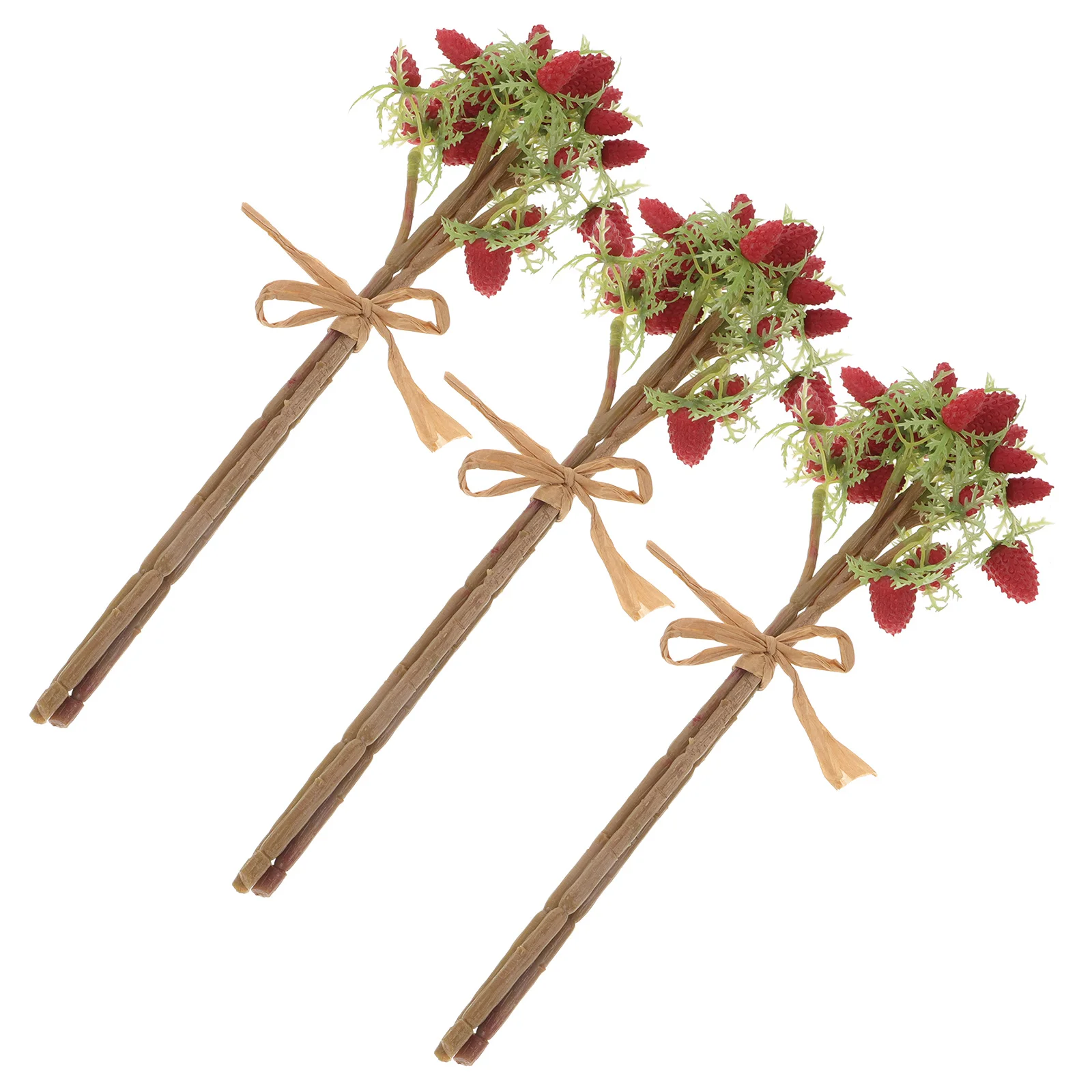 3pcs Artificial Raspberry Branches Realistic Fake Strawberry Stems For Diy Flower Arrangements Decor Thanksgiving Party Wreath