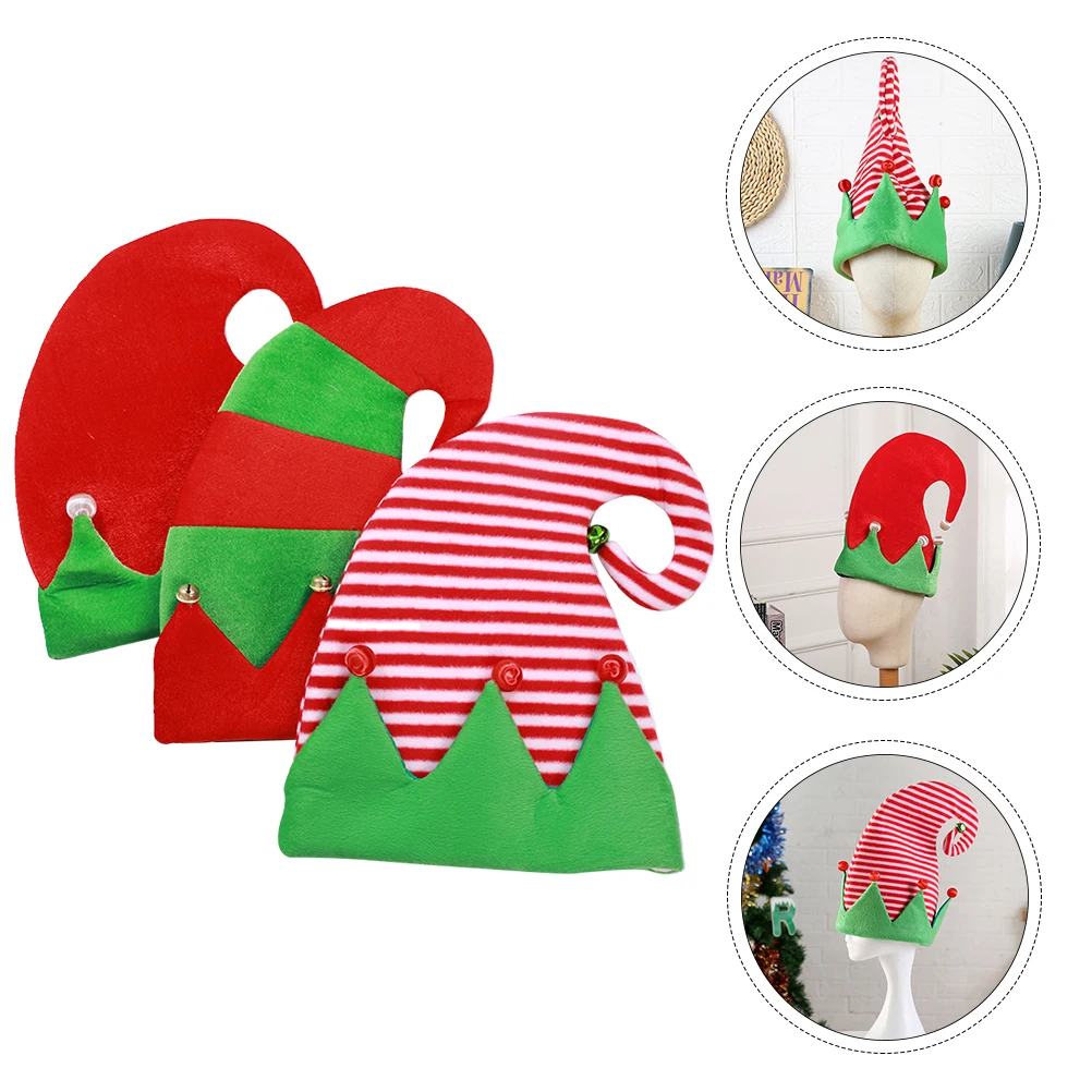 

3Pcs Elf Hat Non woven Christmas Decorations Adorable Bell Caps Bright Colors Kids Trendy Headwears Party Hats
