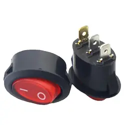 2pcs Black Oval Round 3pin On Off Rocker Switch With Red Light KCD1 Electrical Contact Switch Push Button Switch 6A 250V 10A125V
