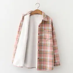 Thick Velvet Plaid Shirts Women Winter Warm Blouses and Tops New Fashion Casual Woolen Shirt Jacket Female Clothes Coat Outwear