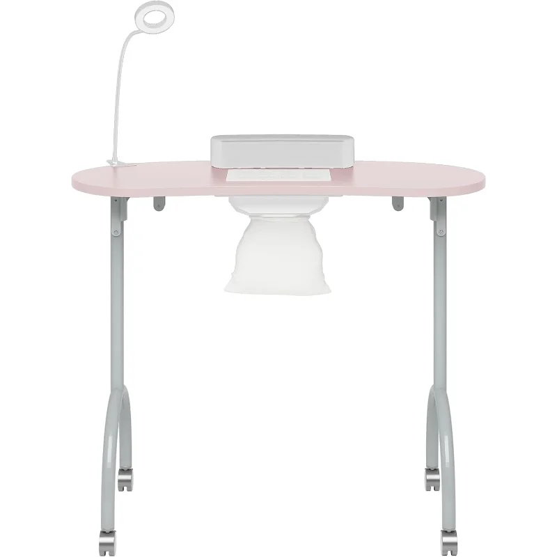 Portable Foldable Manicure Nail Table Pink Compact Travel Beauty Salon Station Space Saving Durable Easy Storage