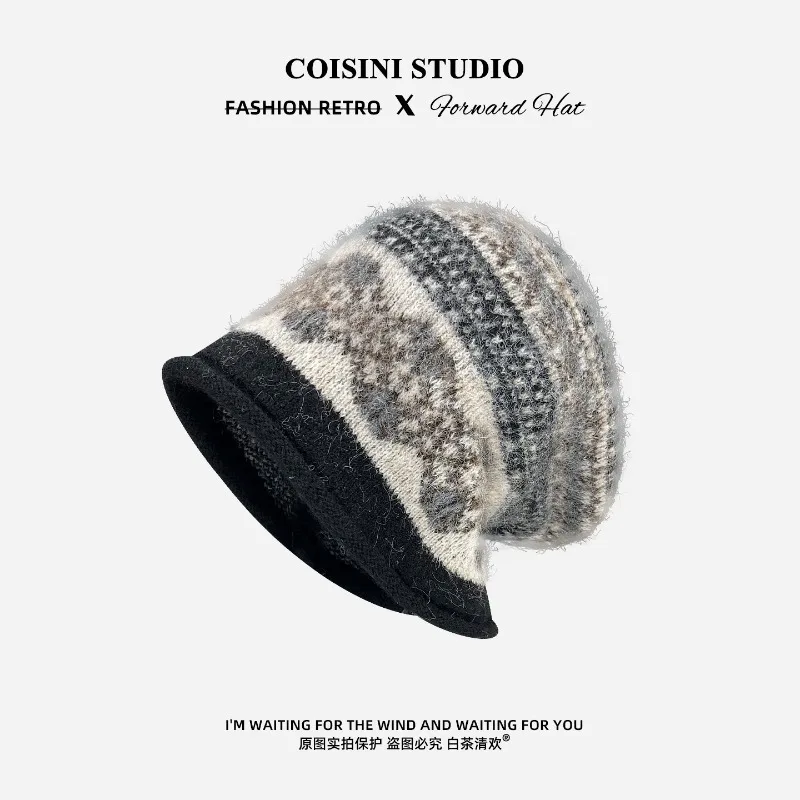 Neue Fel Island Style Retro-Strickmütze mit gerolltem Rand für Damen, Herbst- und Wintermode, warme Ohrenschützer, Beanie-Mützen – Detail 5