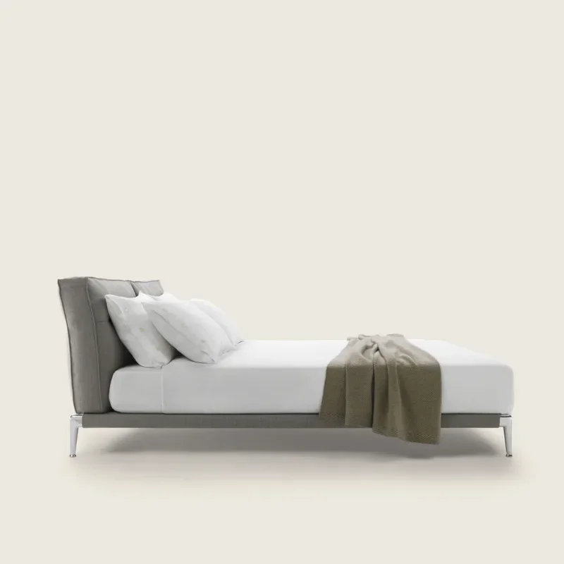 Gray cotton and linen fabric double bed modern simple villa master bed