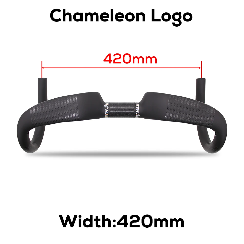 RACE Full Carbon Interne Kabel Rise 30mm Road Stuur, Drop Lift Grind Cockpit, 400mm/420mm/440mm, Zwart Mat, kameleon logo