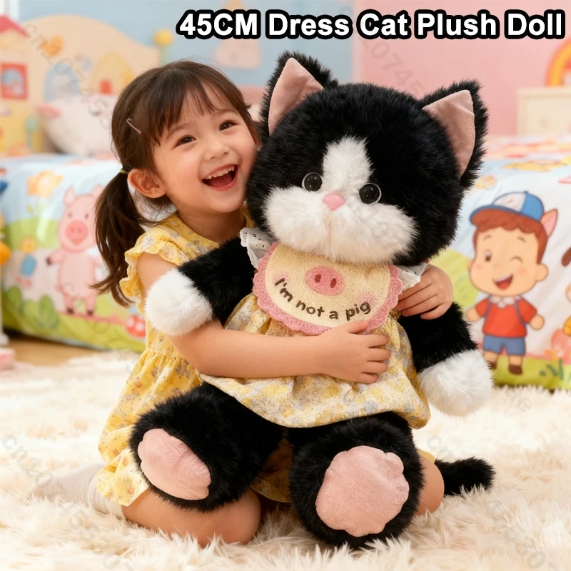 

45CM Dress Cat Plush Doll Stuffed Toy Cute Simulation Animal Plush Toy Gray Black Cat Doll Valentines Girlfriend Christmas Gift