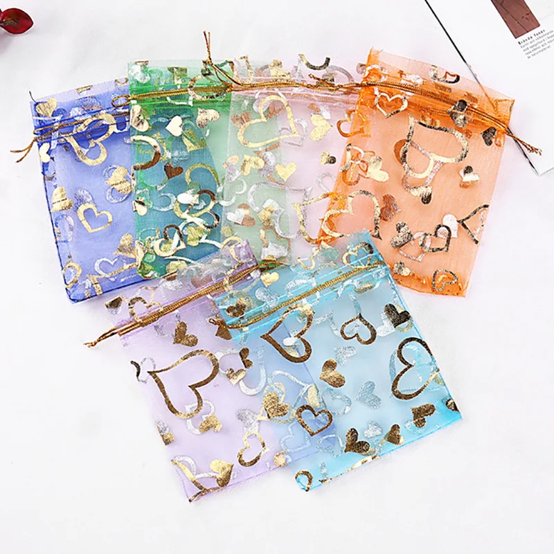 100pcs Love Heart Drawstring Organza Bags 20x30cm Wholesale Big Size for Christmas Wedding Jewelry Gift Packaging Pouches