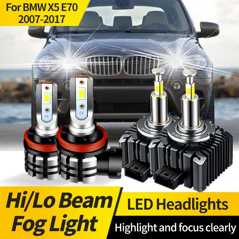 

2PCS For BMW X5 E70 2007-2017 HID Xenon Bulbs Replacement D1S H11 LED Headlight Canbus 6000K White LED Hi/Lo Beam Fog Lights