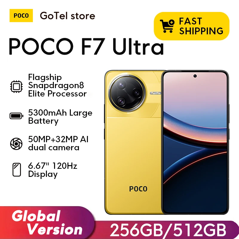 POCO F7 Ultra الإصدار العالمي Snapdragon 8 Elite 6.67 بوصة 50 ميجابكسل 50 ميجابكسل 5300 مللي أمبير AMOLED 120 وات HyperChange