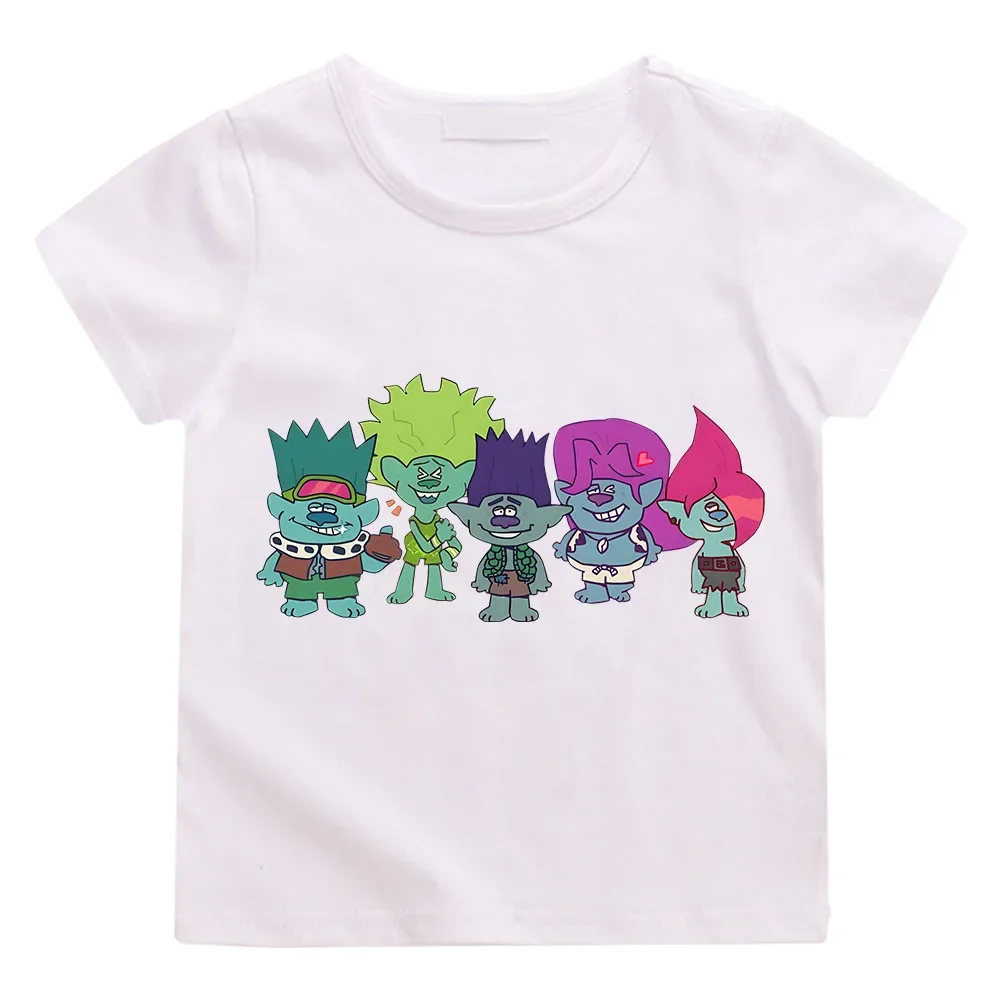 2024 New Unisex Kids Clothes Trolls Print T-shirt Girls/Boys Kawaii Children Clothing Anime Manga T Shirts Summer Kids Outfits