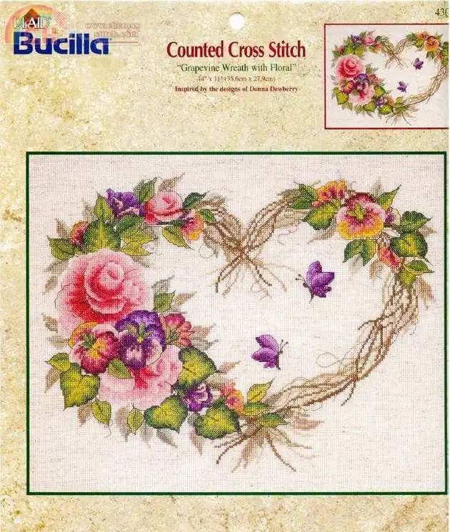 Cross Stitch Kit Bucilla 43092 Love Wreath 45-37  28ct 32ct 14ct Metallic fabric  Cloth hand Embroidery Material Kit