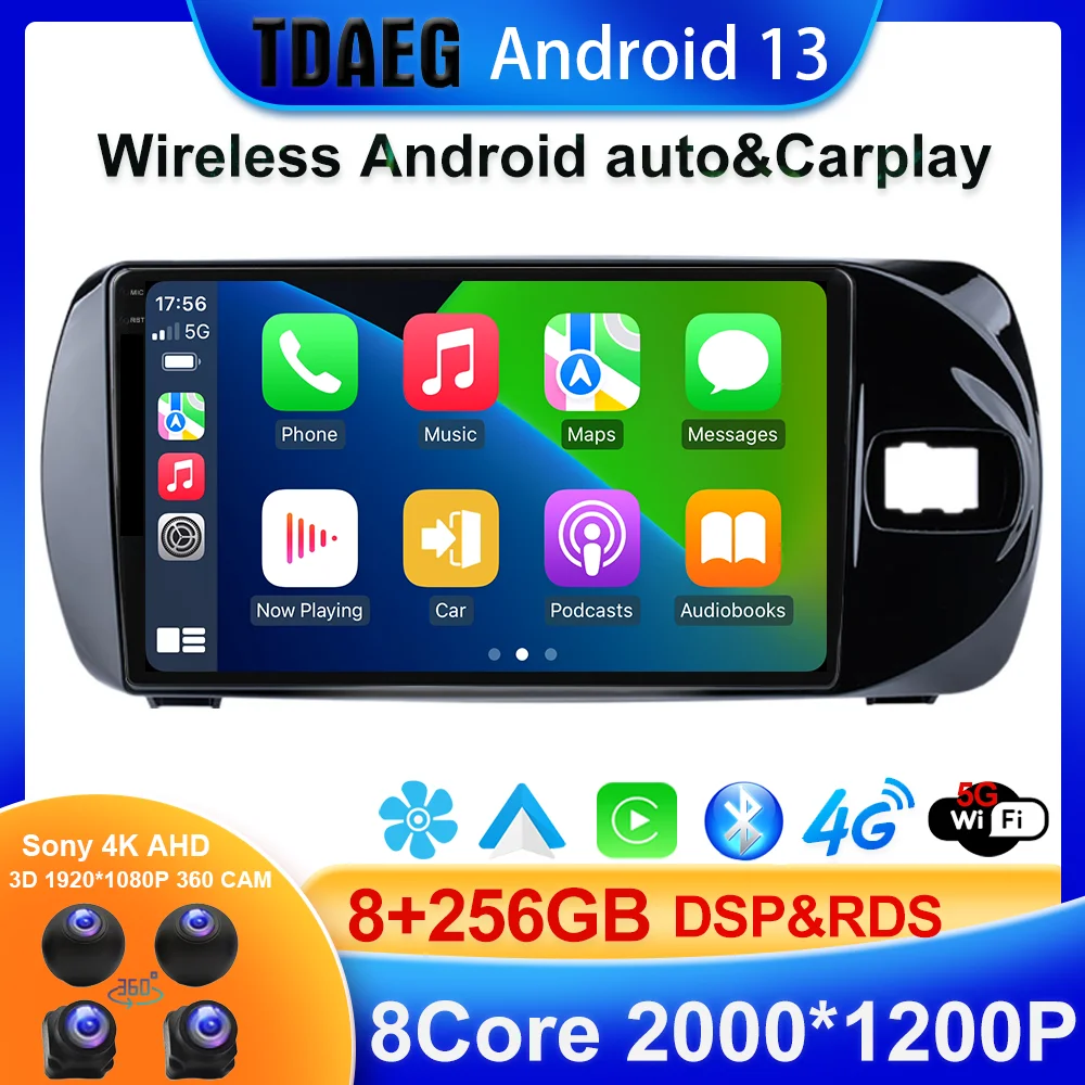 Android 13 2000*1200P For Toyota Vitz 3 III XP130 2014 2019 Right hand driver Car Radio Multimedia Navigation GPS No 2din 2 din