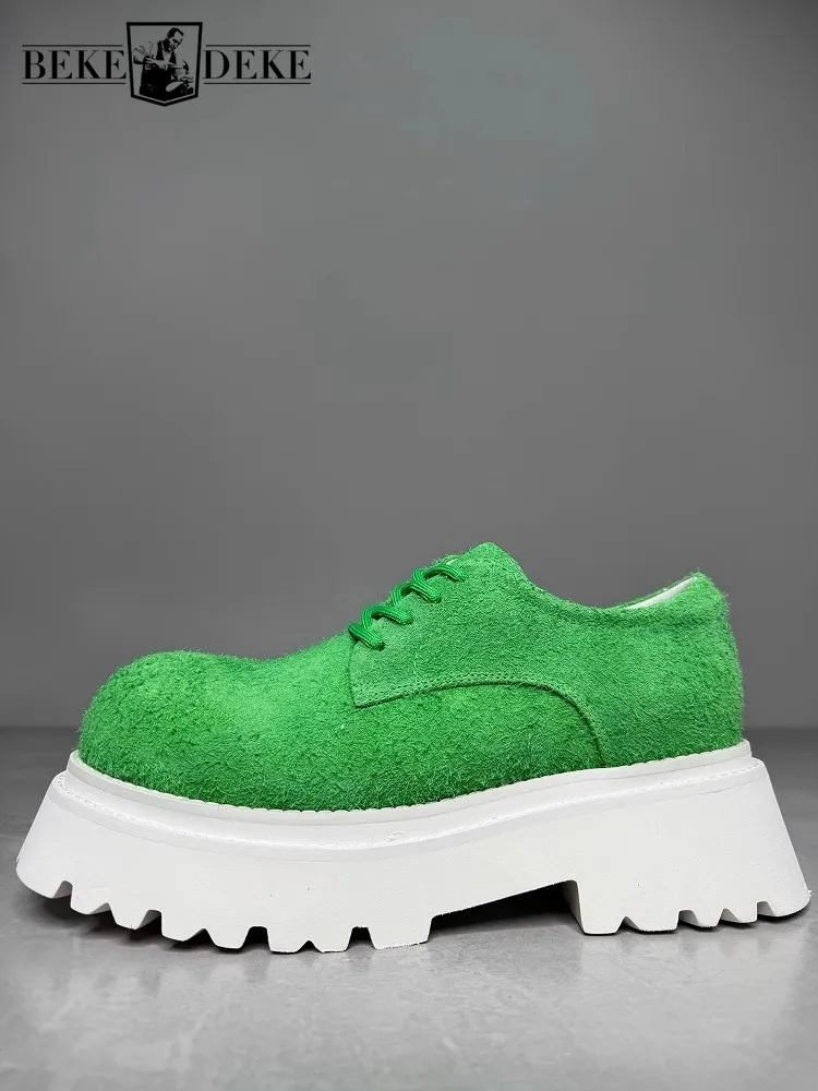 

Summer Male Daily Leisure Style Cowhide Suede Platform Height Increase Derby Sneakers Handmade Lace Up Round Toe Casual Shoes