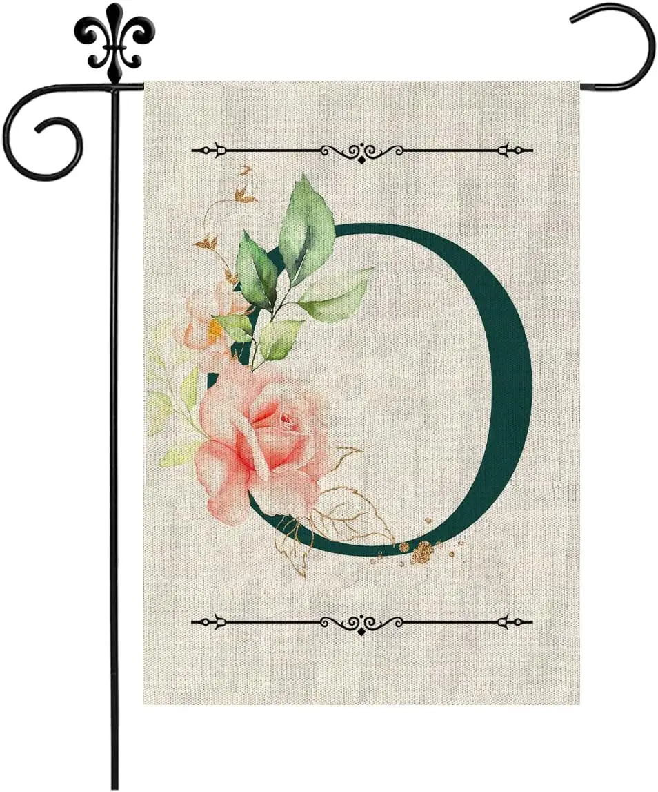 Monogram Letter O Garden Flag Floral 12x18 Inch Double Sided for Outside Small Burlap Family Last Name Initial Yard Flag