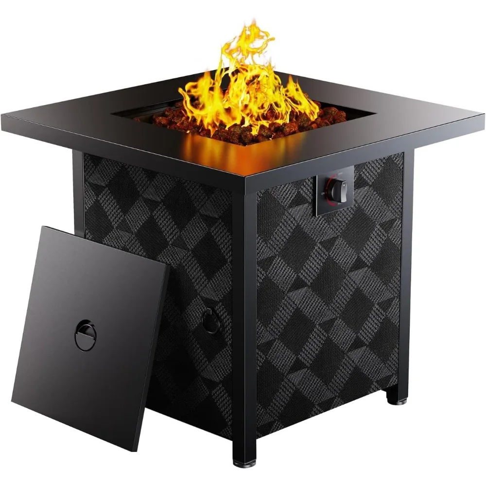 

28″ Fire Pit Table with Lava Rocks, Removable Lid, 50,000 BTU, CSA-Certified, 2-in-1 Square Outdoor Propane Fire Pit Table