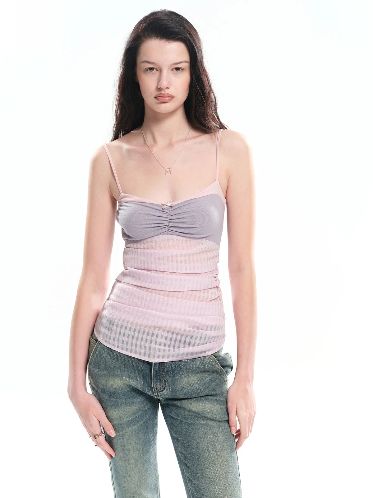 

Женский укороченный топ Dotyears из трикотажной ткани с цветными блоками и фиолетовым клетчатым узором, с тканевыми бретелями, из смесового хлопка и полиэстера, для весенне-летнего гардероба