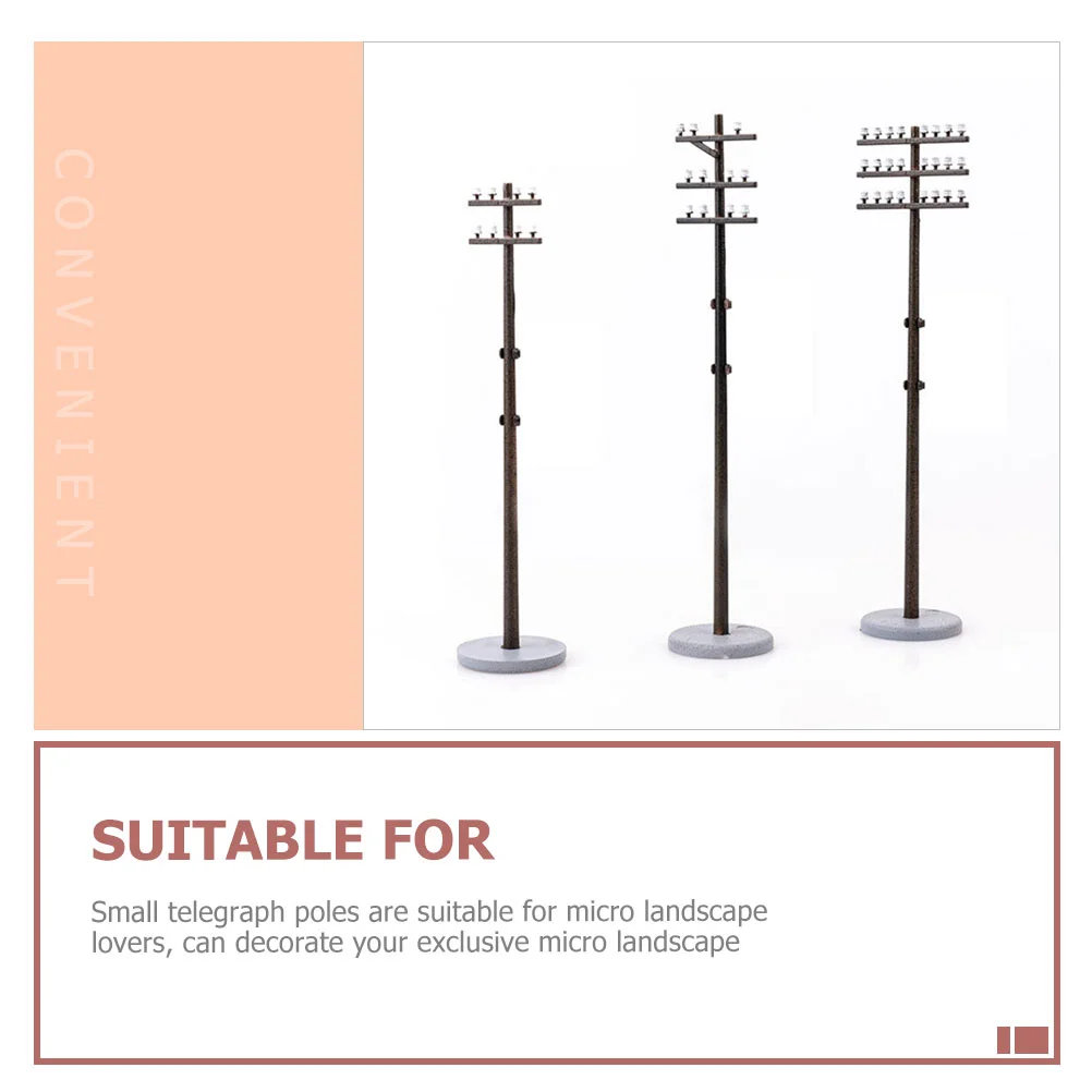 3 Pcs Rural Micro Landscape Garden Child Decor Telegraph Poles DIY Model Abs Microlandscape Supply