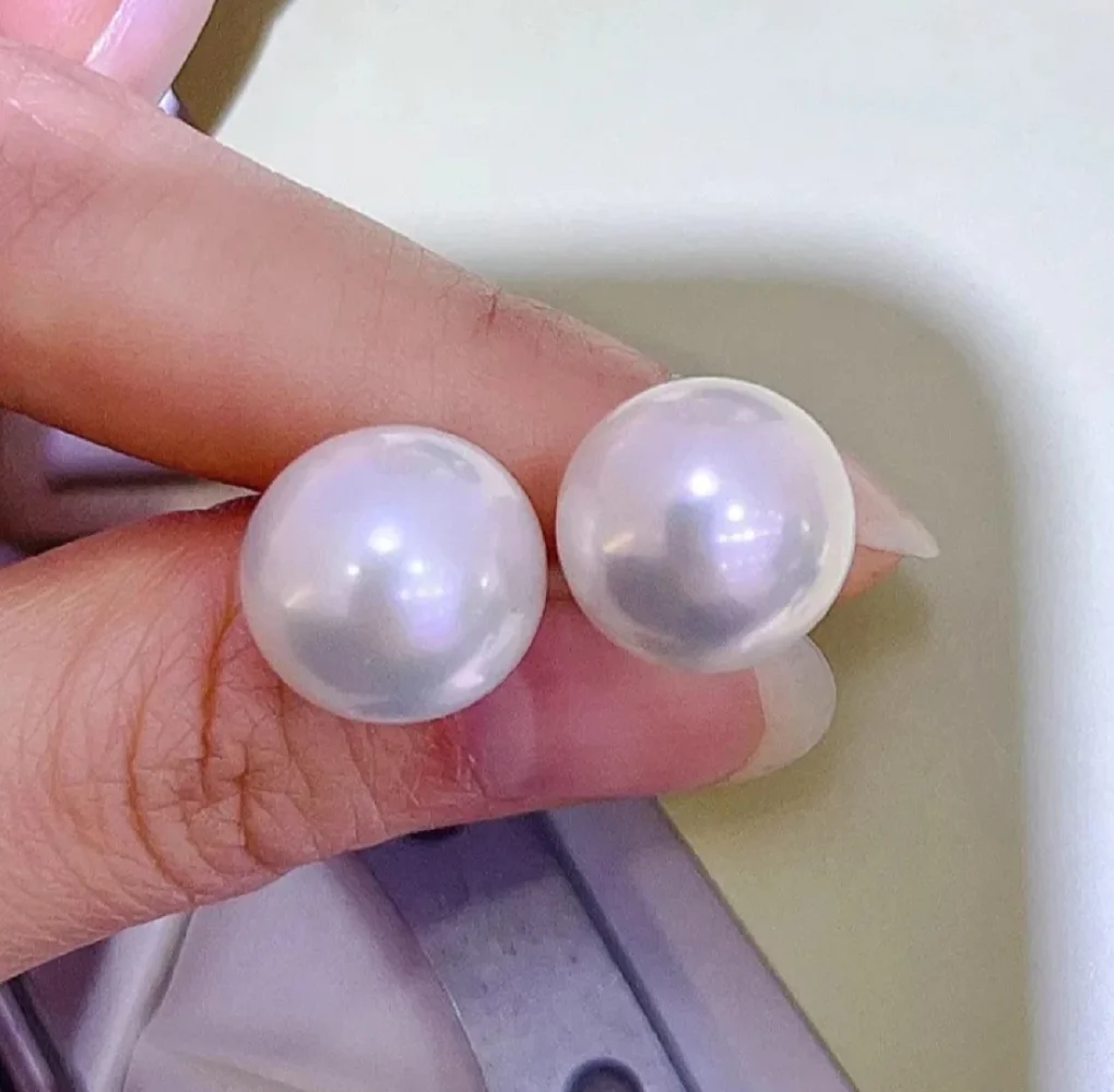 Elegant AAAA11-12mm natural white pearl earrings, 925 sterling silver pearl earrings needles