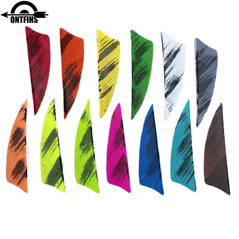 

50 Pcs Right Wing New 2Inch Hunting Feathers Arrows Ink Painting Shield Cut Fletches Turkey Feather Fletching Ink Pattern