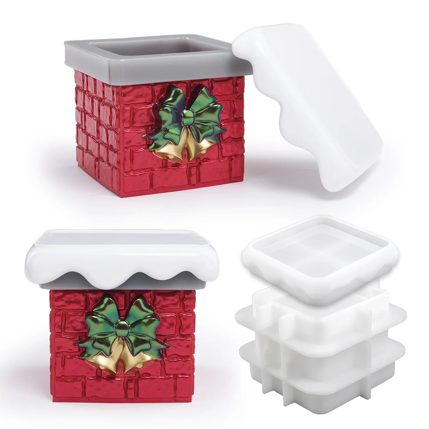 

Christmas Chimney Silicone Mold Epoxy Resin DIY Snow Top Gift Box Storage Container Craft Mold for Christmas Decorations Gifts