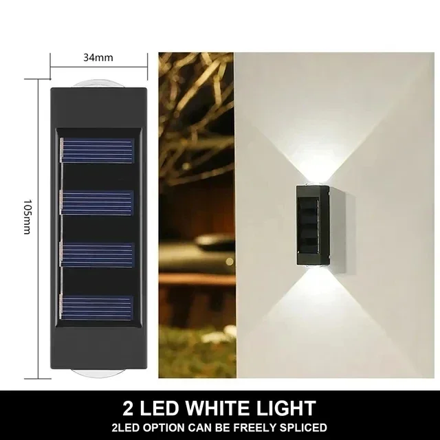 Buitenwandlamp op zonne-energie, 12 LED's, waterdicht tuinlicht, binnenplaatsbalustrade, decoratieve sfeerlamp, lichtgevende zonnelamp naar beneden