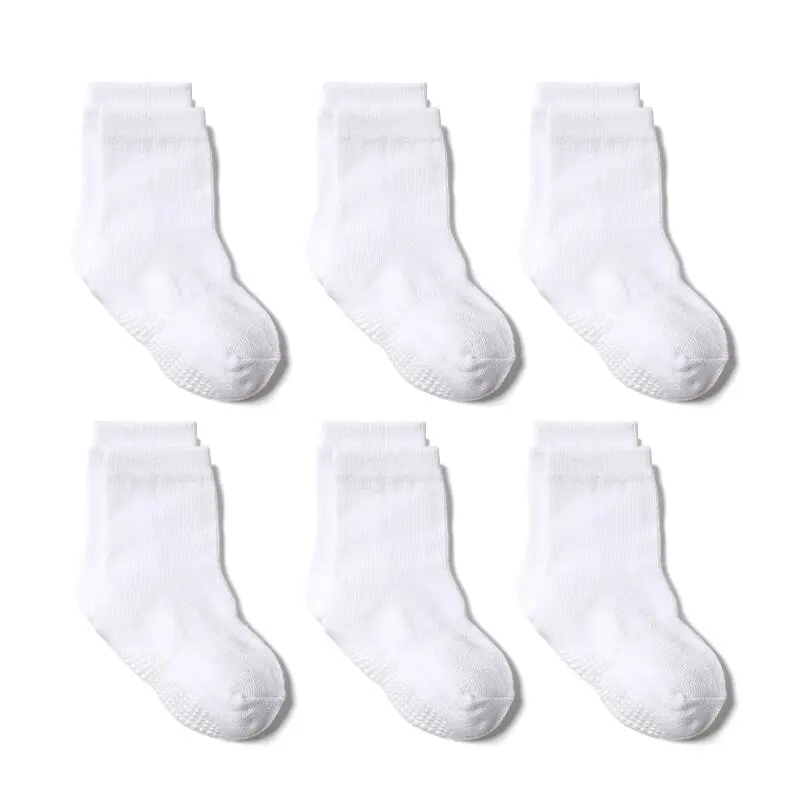 6 Pairs Cotton Children\'s Anti-slip Boat Socks For Boys Girl Low Cut Floor Kid Sock With Rubber Grips Four Season  0 to 7 Yrs