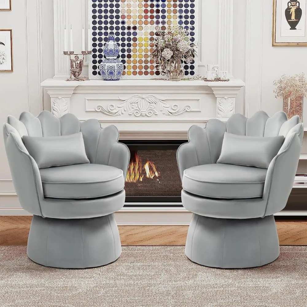 

Living Room Chairs Set of 2, Mid-Century Modern Velvet Barrel Chair, Comfy Shell Shape Arm Chair with Lumbar Pillow