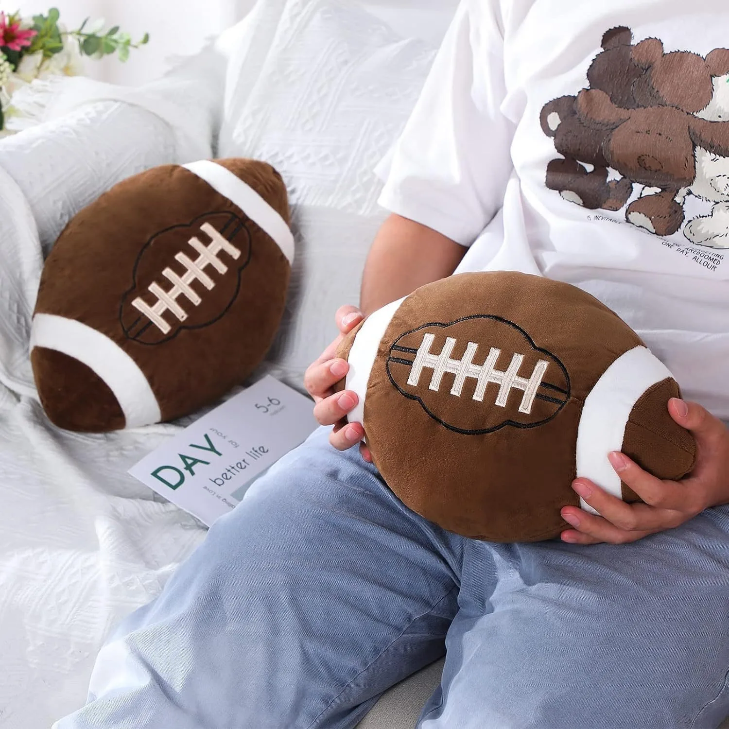 1/2pc Plush Rugby Pillow Soft Fluffy Sports Stuffed Throw Pillow Cute Ball Cushion for Bedroom Nursery Room Decoration