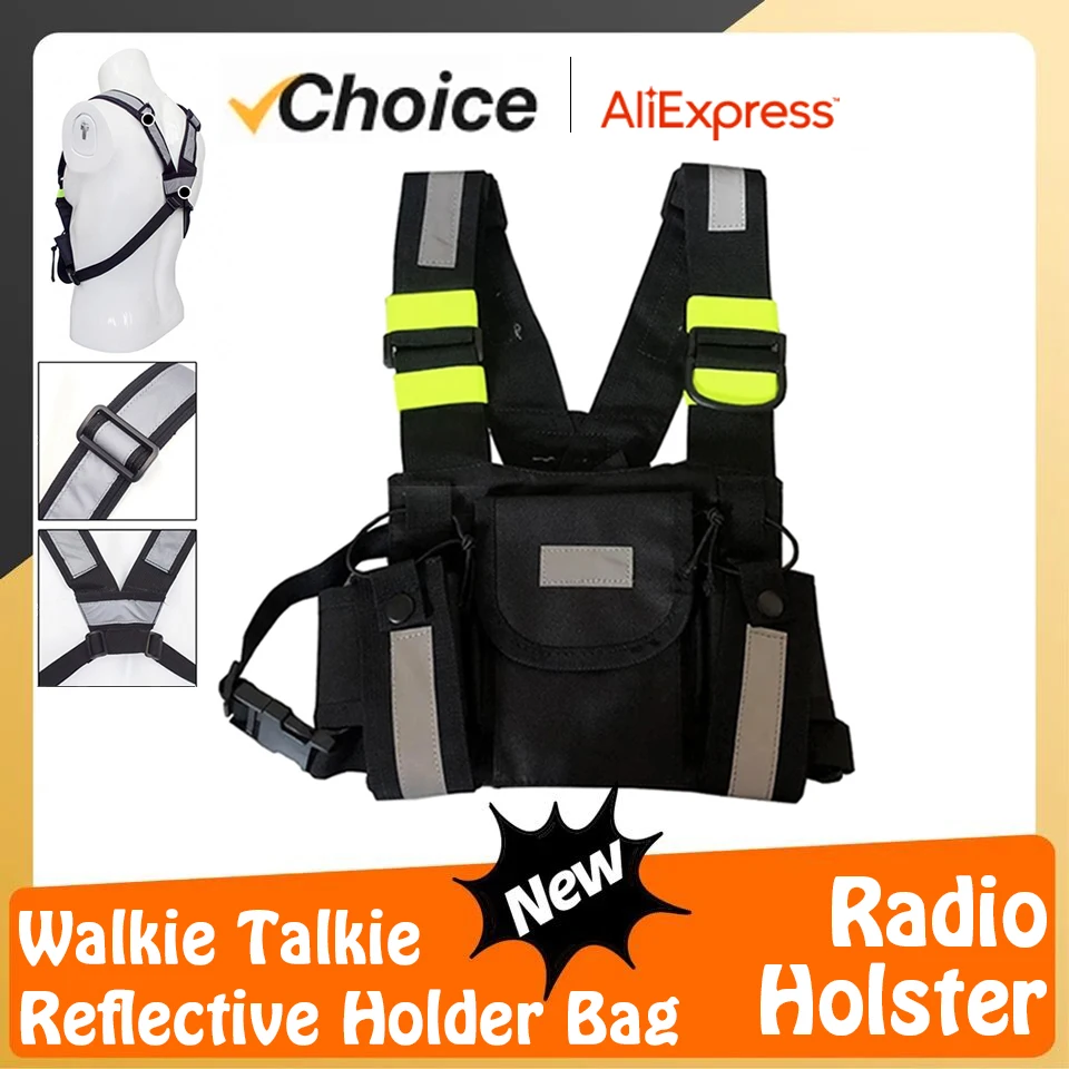 

Walkie Talkie Shoulder Holster Ham Radios Reflective Chest Harness Holder Bag Front Pack Pouch Case High Quality Radio Accessory