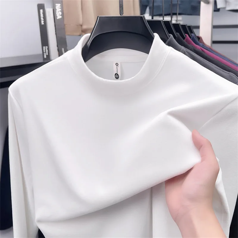 المتقدمة المخملية طويلة الأكمام تي شيرت الرجال الدفء الجلد ودية جولة الرقبة سترة الخريف الشتاء أزياء بلون عارضة أعلى #5