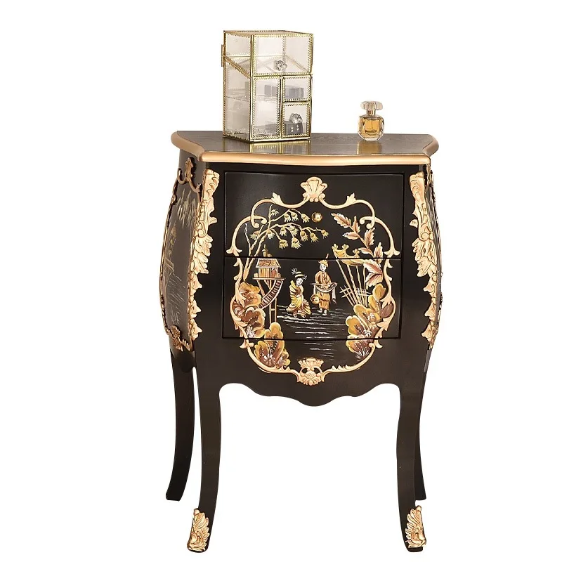 

American living room solid wood sofa edge corner few retro simple small round table coffee table bucket cabinet bedside storage