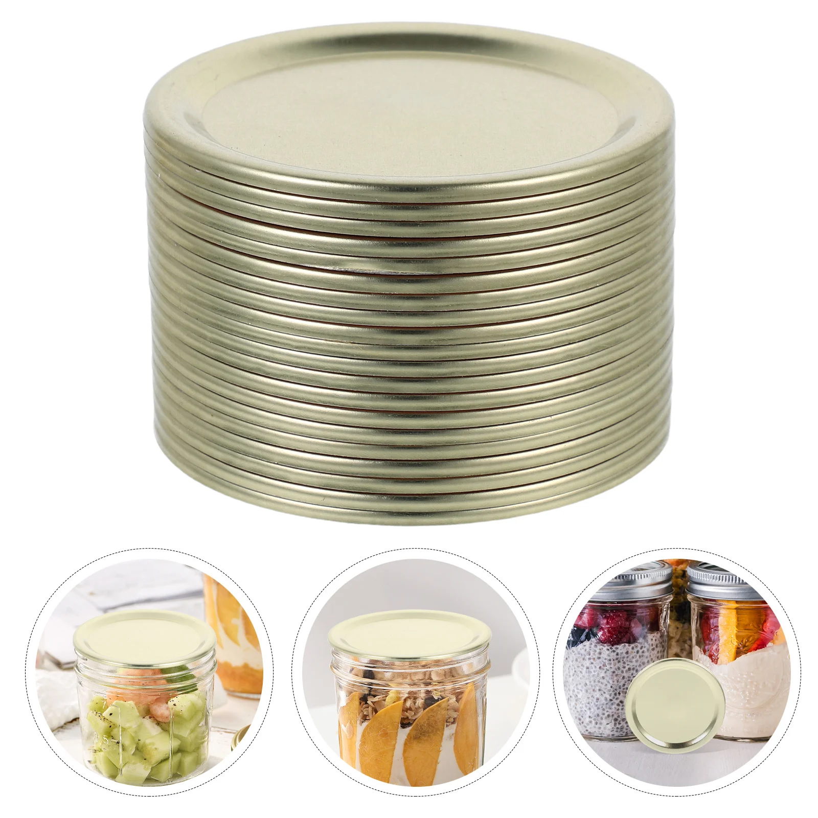 

20Pcs Mason Jar Lid Replacement Gold Tinplate Metal Sealing Lids for 70mm Jars Airtight Can Covers for Canning Storage Spices