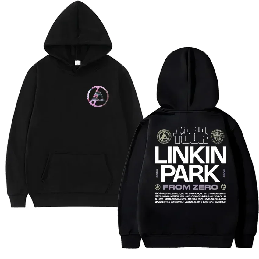 تي شيرت روك باند لينكين بارك من Zero World Tour Merch تي شيرت جديد للرجال والنساء Harajuku ملابس الشارع الشهير مع ملابس رياضية قطيفة