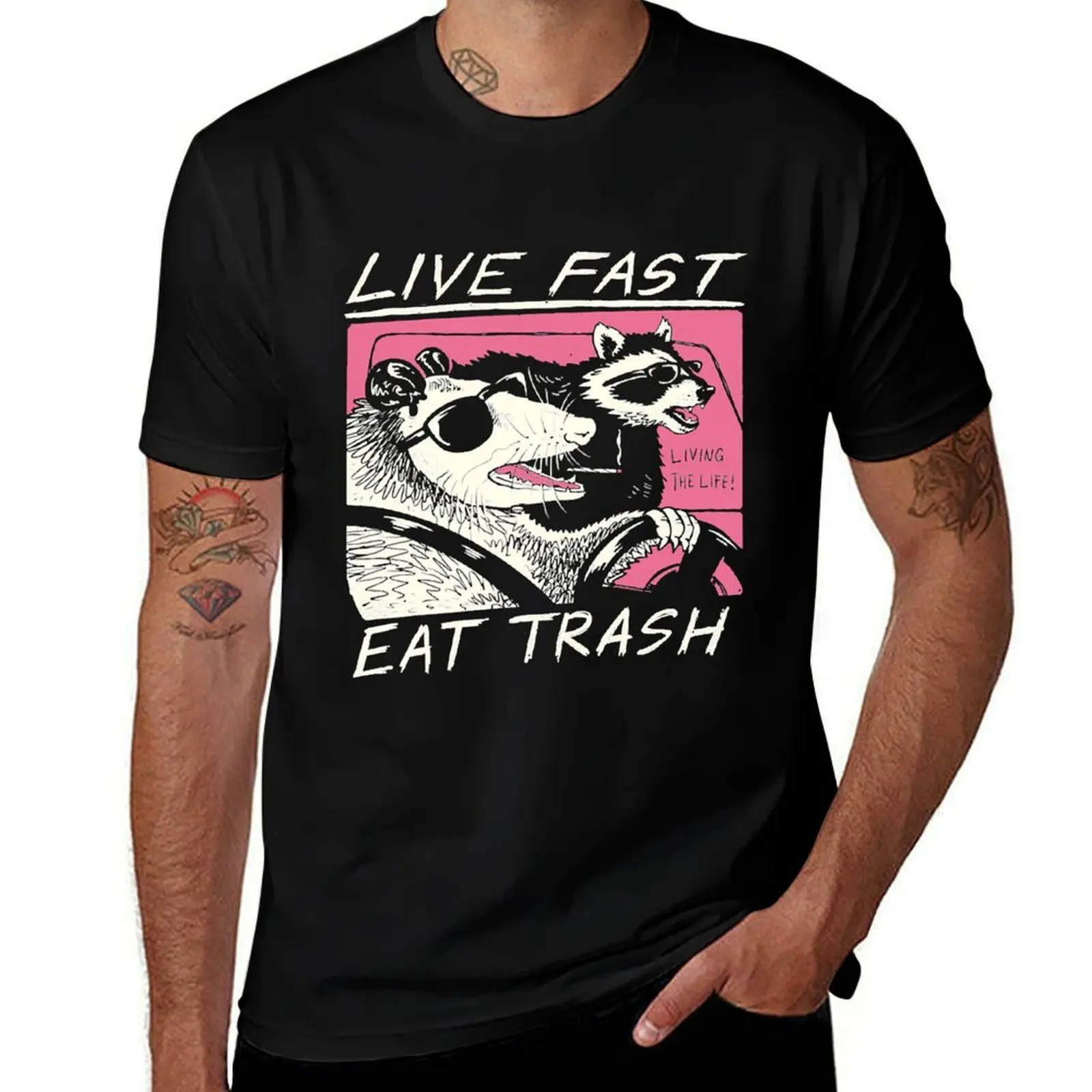 

Live Eat Fast! Trash! T-Shirt Basic Solid Color Short Sleeve Cotton Top
