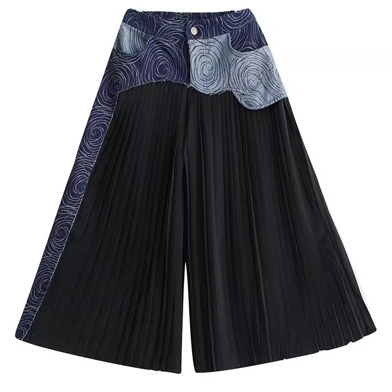 كاوبوي مطوي السراويل النسائية الصيف نمط جديد فضفاض المألوف المطبوعة المرقعة عادية واسعة الساق السراويل w415 #5