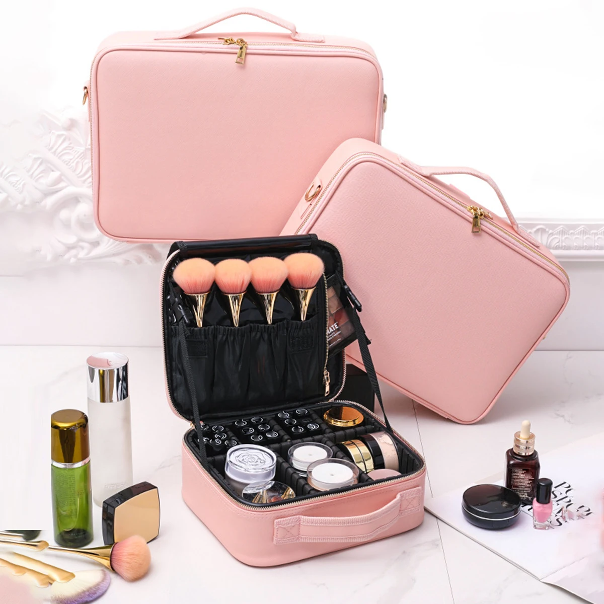 Impermeável PU Makeup Case, Grande, Viagem, Undergarment Storage, Organize Box, Cosmetics Bag