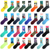 Street Style Men Skateboard Cotton Socks 5Pairs/Set Colorful Famous Painting Art Thigh High Socks Men's Happy Long Socks