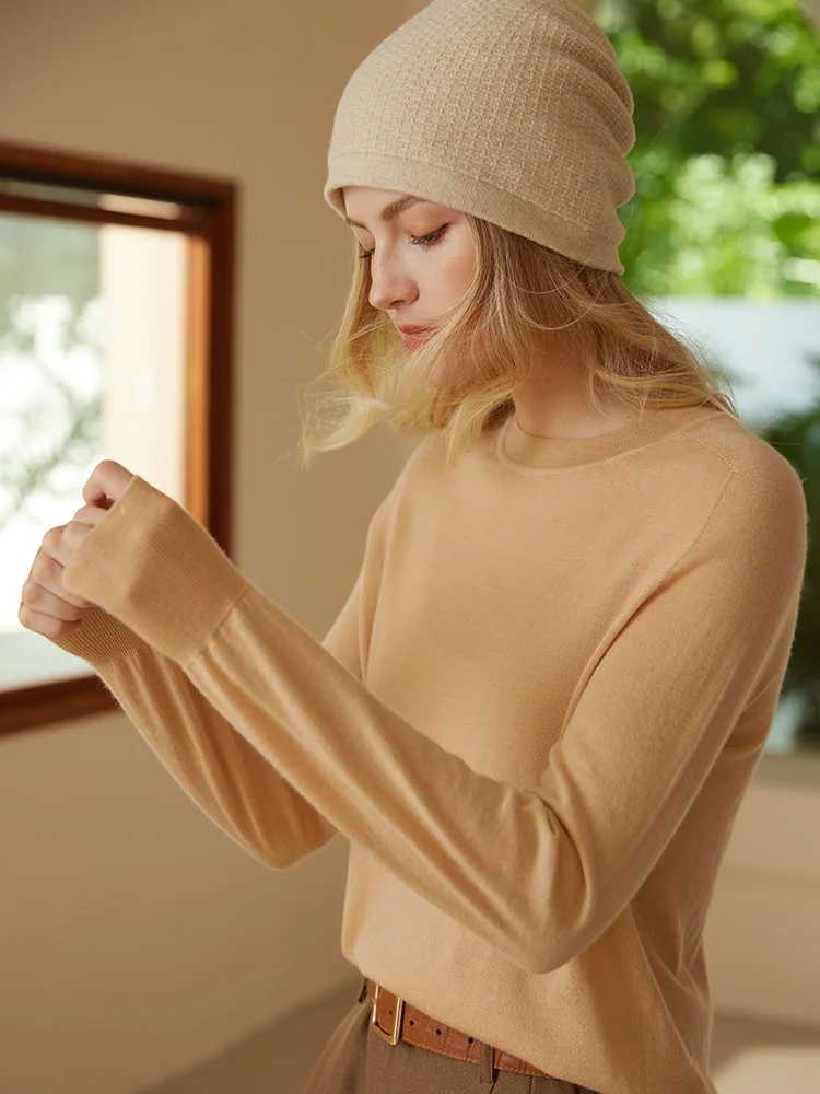 100% Cashmere Beanies Women Unibody Seamless Knitted Double Layers Caps Thick Hat Autumn Winter Real Cashmere Warm Hair Bonnet