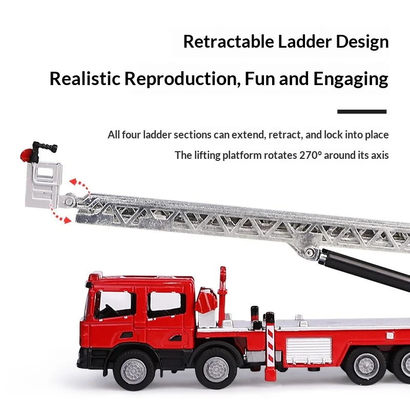 1:50 Scale Full Alloy Aerial Ladder Fire Engine 625012 Static Diecast Model, Simulation Fire Truck Display Collectible Ornament