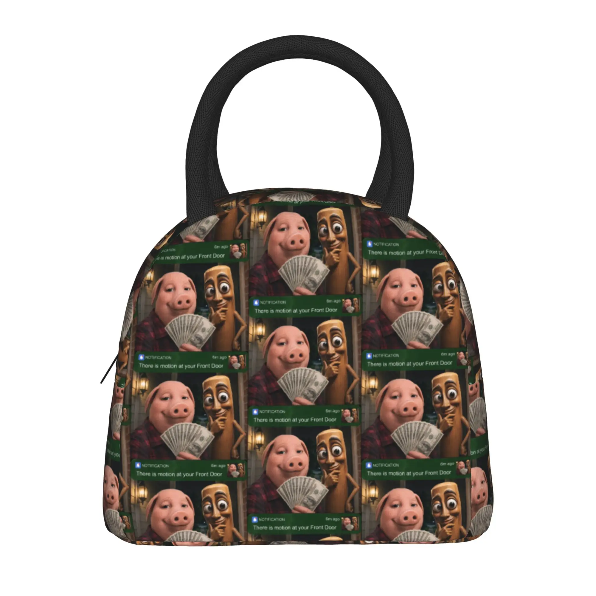 Tung Tung Sahur John Pork Motion at Your Front Door Lunch Bag Portable Lunch Box Adult Cooler Bag Casual Oxford Tote Food Bags