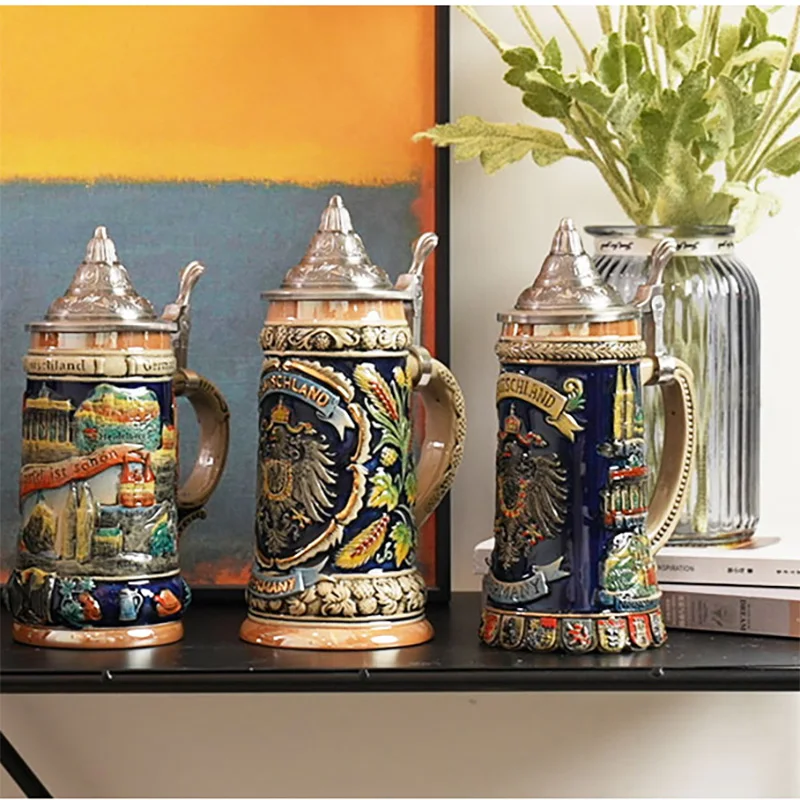 

600ml Capacity Retro Ceramic Beer Mug German Beer Stein Mug Cup Large Capacity Germany Tankard Cup Best Gift With Metal Lid