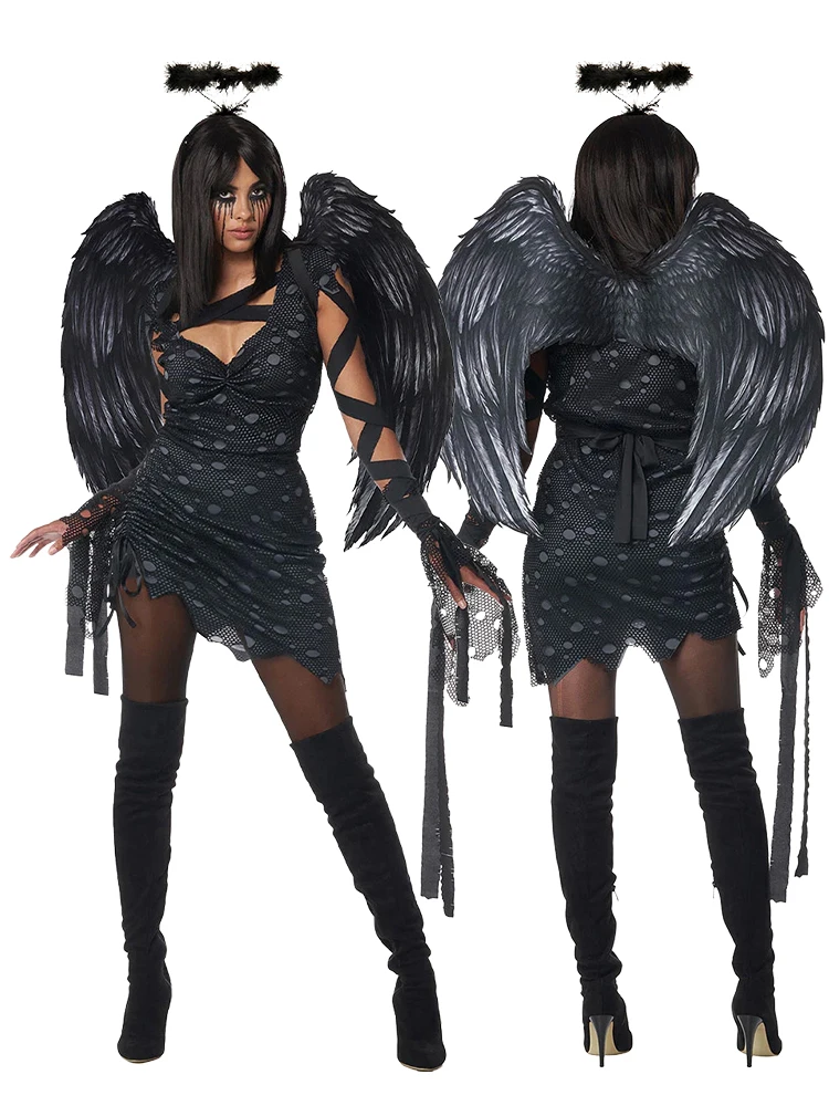 

Dark Angel Zombie Costume Big Wings Devil Ghost Halloween Uniform Women's Ethnic Stage Costume Polyester Material